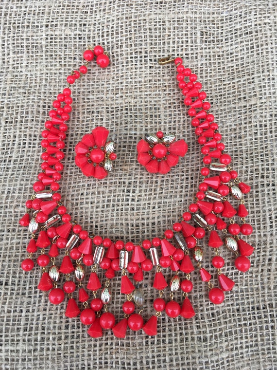 Vintage red necklace Germany German faceted beads 