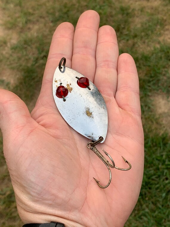 Red Eye Wiggler Fishing Lure Vintage Silver Large Rustic Red Eye Wiggler Fishing Lure Vintage Silver Large Rustic
