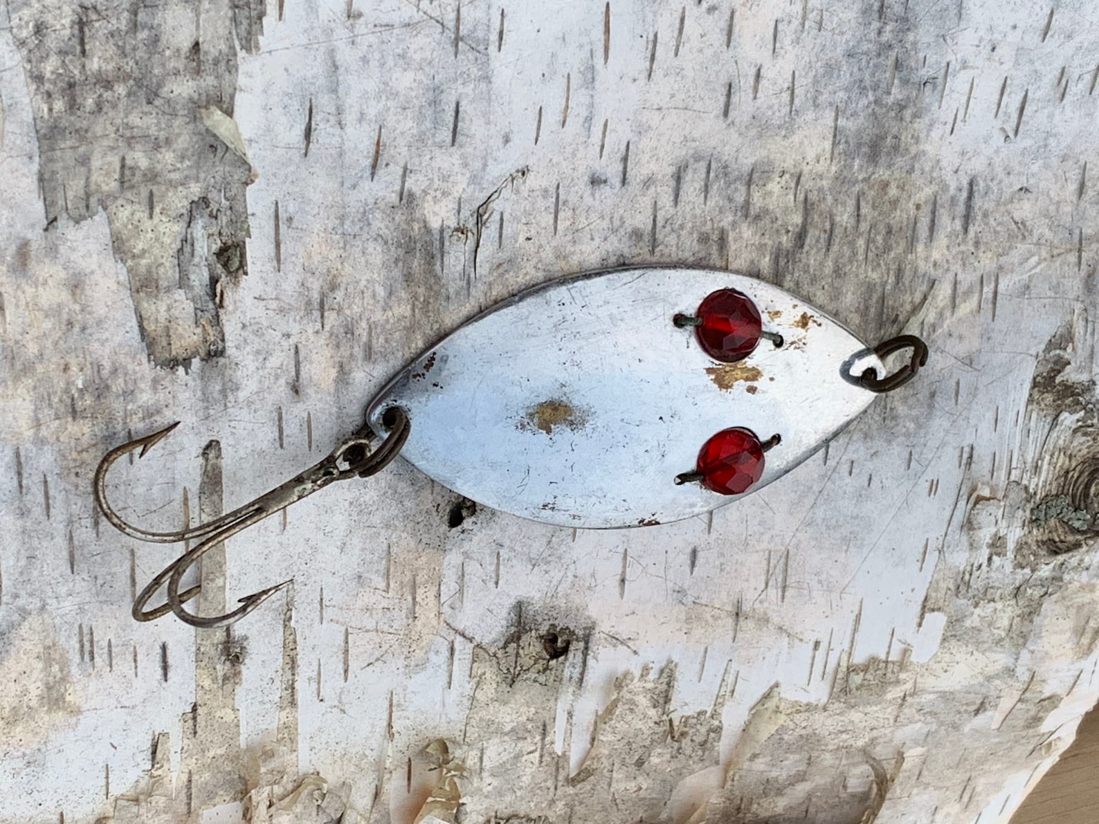 Red Eye Wiggler Fishing Lure Vintage Silver Large Rustic Worn Etsy