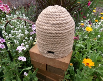 Bee Skep Decorative Handmade Jute Rope Honeybee Cute Country Farmhouse Style Brown  Farm Non Functional Strictly Display Hive Pollinator