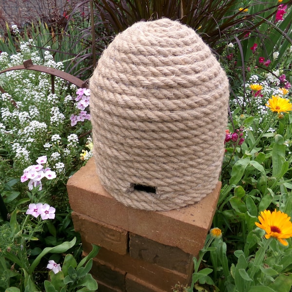 Bee Skep Decorative Handmade Jute Rope Honeybee Cute Country Farmhouse Style Brown  Farm Non Functional Strictly Display Hive Pollinator