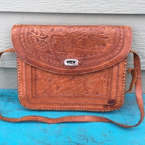 Bolso de artista de cuero estampado con diseño de pájaro occidental, floral, adornado, hecho a mano, vintage, marrón, vaquero, vaquera, suroeste, bloc de dibujo, monedero, bolsa