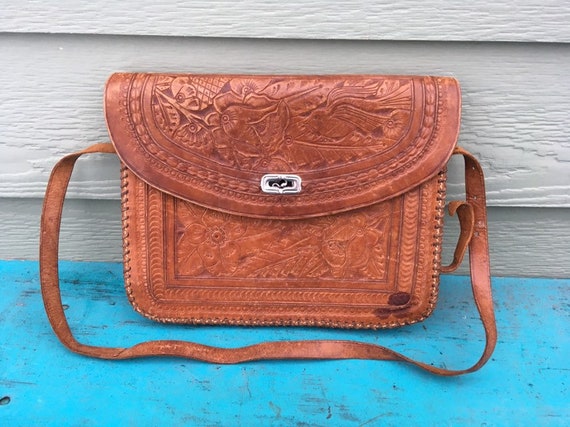 Artist Bag Leather Stamped Tooled Western Bird Floral Ornate