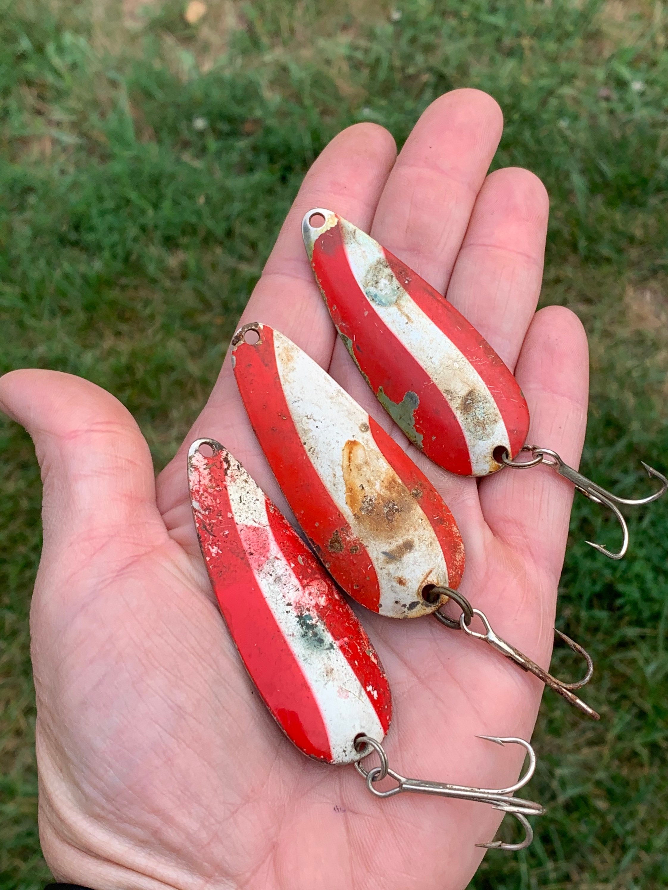 Vintage Eppinger Daredevil Bass Fishing Spoon Lure Lot Of 3 Yellow Red