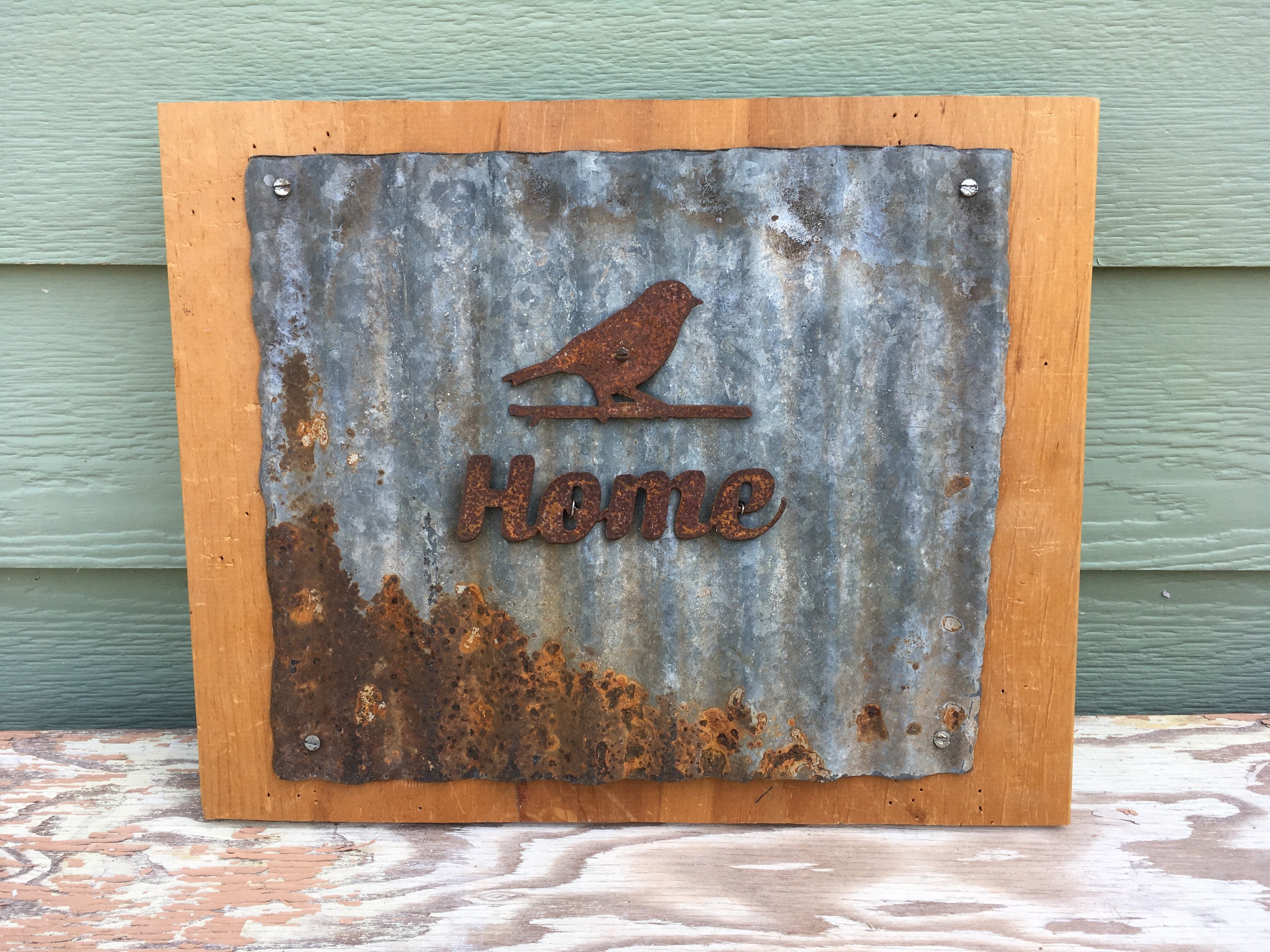 Rustic Home Sign Bird Vintage Corrugated Tin Rust Rusty Industrial  Reclaimed Wood Metal Wall Decor Home Shabby Neutral Brown House Art -   Denmark
