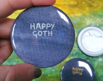 Insignia gótica feliz: broche gótico brillante escrito a mano