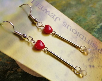 Cry for me - Red Heart with teardrop Anti-Valentines earrings | Hook or clip on earring