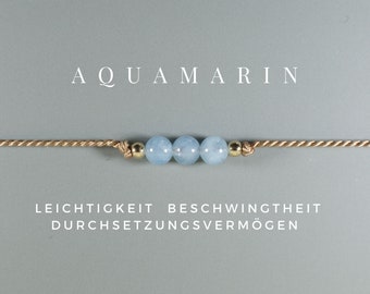 Aquamarin Armband, Talisman, Yoga, feines Armband, Seidenband, filigran, zart