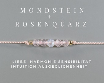 Mondstein Rosenquarz Armband, Talisman, Yoga, feines Armband, Seidenband, filigran, zart