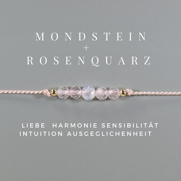 Mondstein Rosenquarz Armband, Talisman, Yoga, feines Armband, Seidenband, filigran, zart