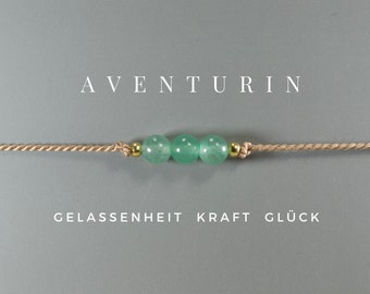 Aventurin Armband, Talisman, Yoga, feines Armband, Seidenband, filigran, zart, 3 Kugeln