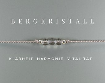 Bergkristall Armband, Talisman,925 Silber, feines Armband, Seidenband, filigran, zart, 3 Kugeln