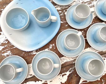 Set of 8 Vintage Finnish Pentik Salvia Cup and Saucer / Vintage Nordic Ceramic Espresso Cup / Scandi Ceramic Coffee Cup / Made in Finland