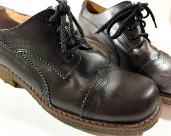 Vintage 70s men's genuine leather lace up round toe low top formal shoes , dark brown dress shoes, classic oxfords , Monte Made in Finland
