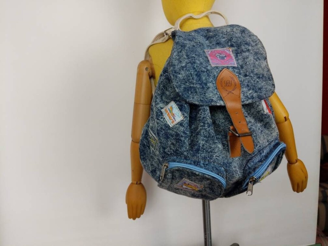 Vintage LY 80s 90s Acid Denim Backpack Bag With Retro Coach Airways ...