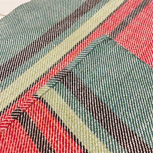 Vintage Scandinavian Table Runner/ Woven Stripe Pattern Table Cloth / Swedish Red Green Brown Stripe Textile / Nordic Tablecloth Textile