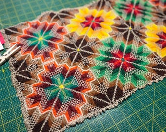 Vintage swedish long stitch needlepoint tapestry / finished needlepoint woolen canvas for creative projects