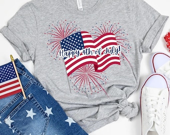 Fröhlicher 4. Juli Shirt, Unabhängigkeitstag Shirt, USA Flagge 4.Juli Top, Feuerwerk T-Shirt, Bella Canvas USA Flaggen Shirt, Sommer Shirt