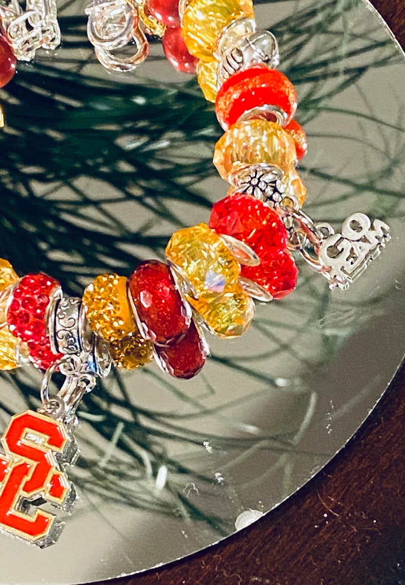 USC Inspired European Charm Bracelet Trojans March Madness Etsy