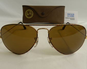 New Vintage B&L Ray Ban Large Metal Tortoise Gold B-15 Brown 58mm Aviator Sunglasses USA