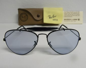 New Vintage B&L Ray Ban Outdoorsman Black Changeable Blue Aviator Sunglasses USA