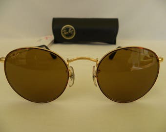 New Vintage B&L Ray Ban Classic Collection Round Metal Gold Brown Tortoise B-15 49mm W2186 Sunglasses USA