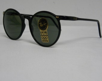 New Vintage B&L Ray Ban Asbury Round Black W1719 NOS Sunglasses USA