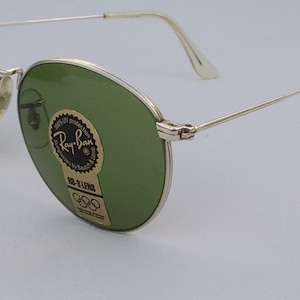 New Vintage B&L Ray Ban Round Metal Silver RB-3 Green 49mm W1294 Sunglasses USA