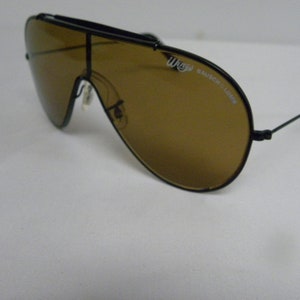 New Vintage B&L Ray Ban Wings Black Chrome Brown L1380 Bausch and Lomb Shield Aviator Sunglasses USA image 2