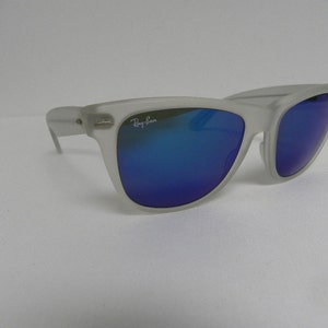 New Vintage B&L Ray Ban Wayfarer II Matte Crystal Frosted Blue Mirror W0945 Sunglasses USA image 4
