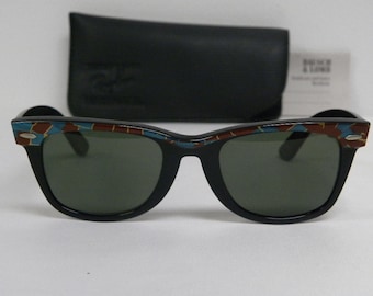 Neue Vintage B & L Ray Ban Wayfarer Mosaik Türkis rot schwarz G-15 50 mm Sonnenbrille USA