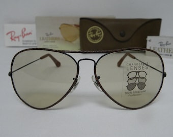 New Vintage B&L Ray Ban Large Metal II Leathers Woven W0373 Black Brown Changeable Brown Lenses 62mm Sunglasses USA