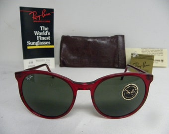 New Vintage B&L Ray Ban Traditionals Style C Red Crystal W0666 Round Sunglasses USA NOS