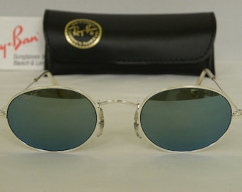 New Vintage B&L Ray Ban Classic Collection I Oval Silver Blue Mirror W2263 Aviator Sunglasses usa