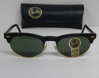 New Vintage B&L Ray Ban Oval Max Ebenholz Schwarz G-15 W1266 Sonnenbrille USA NOS