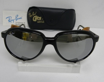 Nowe zabytkowe okulary przeciwsłoneczne B&L Ray Ban Cats 7000 Glacier Glass Black G-31 Full Mirror L4125 59 mm USA NOS