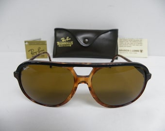 Neue Vintage B&L Ray Ban Traditionals Stil B Ebenholz schwarz Schildkröte braun B-15 L1672 Aviator Sonnenbrille usa