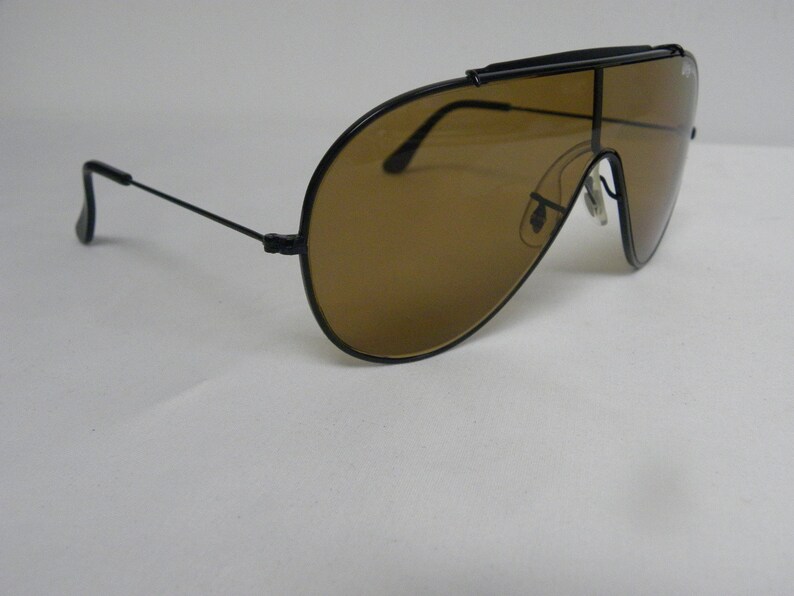 New Vintage B&L Ray Ban Wings Black Chrome Brown L1380 Bausch and Lomb Shield Aviator Sunglasses USA image 3