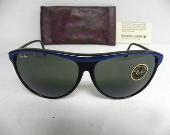 New Vintage B&L Ray Ban Traditionals W0349 Electric Blue Black Women Aviator Sunglasses USA