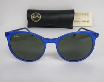 New Vintage B&L Ray Ban Traditionals Style C Matte Blue W0667 Round Sunglasses USA NOS