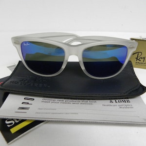 New Vintage B&L Ray Ban Wayfarer II Matte Crystal Frosted Blue Mirror W0945 Sunglasses USA image 1