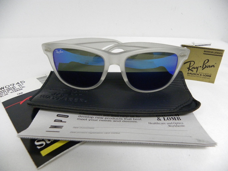 New Vintage B&L Ray Ban Wayfarer II Matte Crystal Frosted Blue Mirror W0945 Sunglasses USA image 1