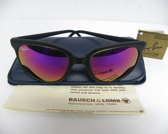 New Vintage B&L Ray Ban Cats 1000 Matte Black G-15 Rose Mirror W1054 Sunglasses USA NOS