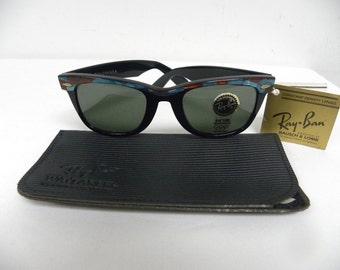 Nueva Vintage B&L Ray Ban Wayfarer Turquesa Mosaico Ebony Street Neat W1088 50mm Gafas de Sol USA NOS