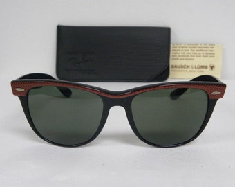 New Vintage B&L Ray Ban Wayfarer II Copper Red/Black W0492 54mm Sunglasses USA