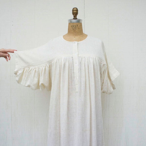 VINTAGE 1970's Zodiac Deadstock Indian Gauze Dress | Batwing Sleeve Cotton Gauze Dress | Ivory Ethnic Tent Dress | Flowy Hippie Tunic  Dress