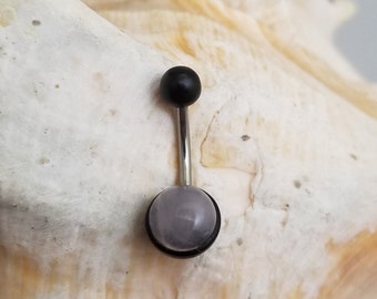 14G Arang wood balls and rose quartz disc insert Surgical Steel belly ring