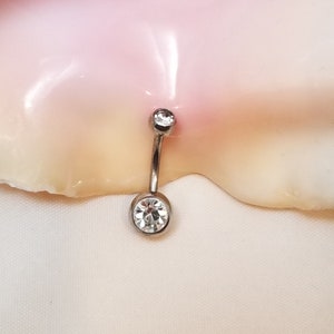 14G CLEAR Surgical Steel belly ring with CZ gems 10mm (3/8) for standard or initial piercings