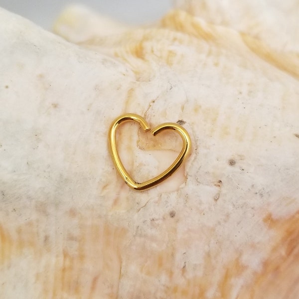 16G Gold Plated Stainless heart seamless ring in for tragus, daith and other cartilage piercings