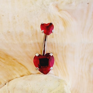 Ruby red heart internally threaded belly button ring